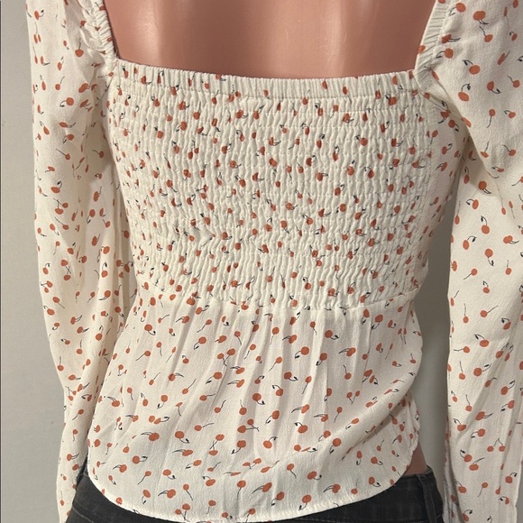 Free People Julia Sweetheart Top Ivory Cherry Print Women's Long Sleeve Size S - Picture 6 of 11